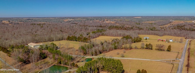 bird's eye view with a water view and a rural view