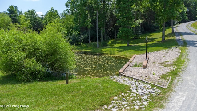 view of property's community featuring a lawn