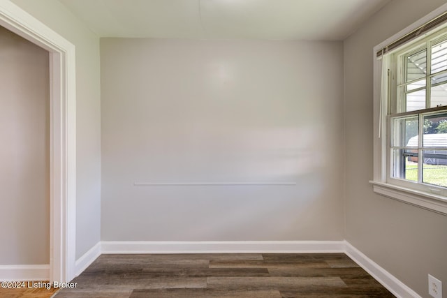 spare room with dark hardwood / wood-style flooring and plenty of natural light