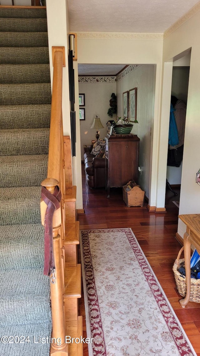 staircase featuring hardwood / wood-style flooring