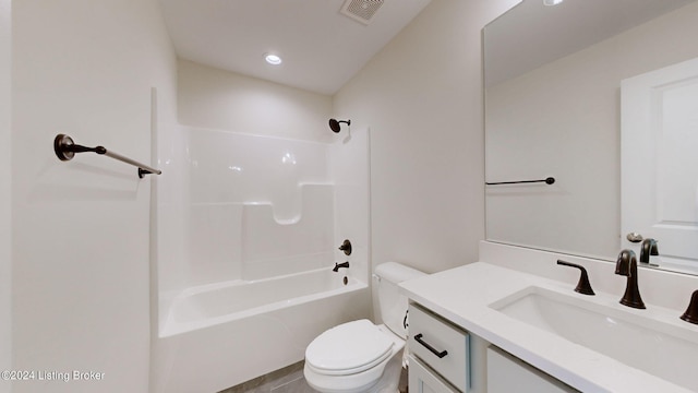 full bathroom featuring vanity, toilet, and tub / shower combination