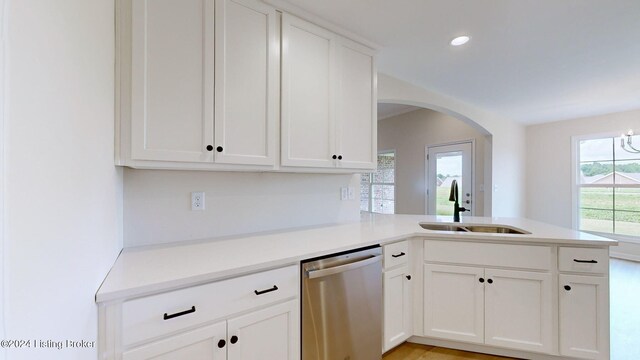 kitchen with dishwasher, a healthy amount of sunlight, and kitchen peninsula