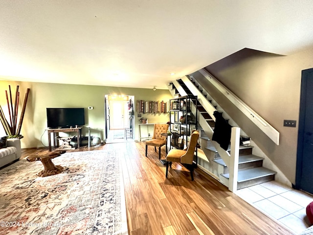 living room with light hardwood / wood-style floors