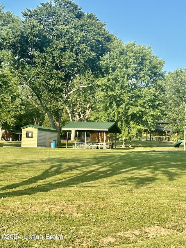 view of yard with an outbuilding