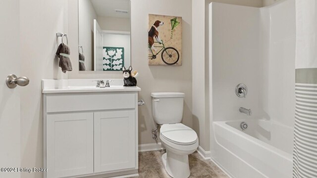 full bathroom featuring shower / bathtub combination, vanity, and toilet