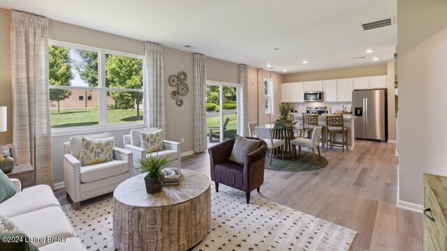 living room with light hardwood / wood-style floors