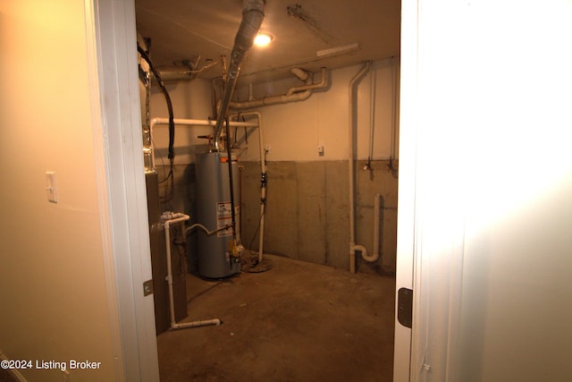 basement featuring water heater