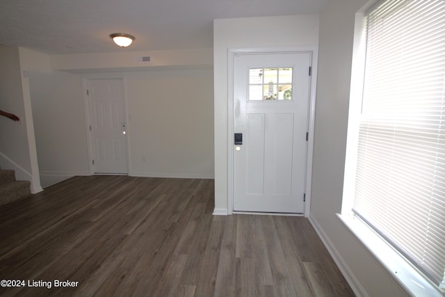 foyer entrance with dark hardwood / wood-style flooring