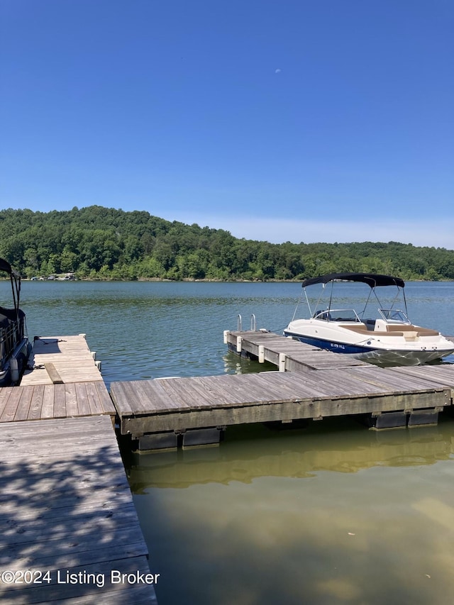 view of dock with a water view