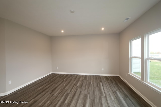 unfurnished room featuring dark wood-type flooring and a healthy amount of sunlight