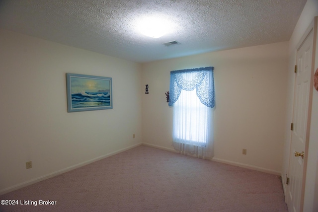 carpeted empty room with a textured ceiling