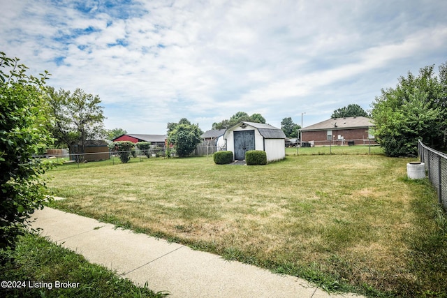 view of yard featuring a storage shed