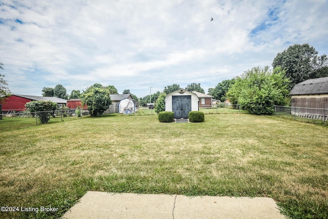 view of yard with a storage shed