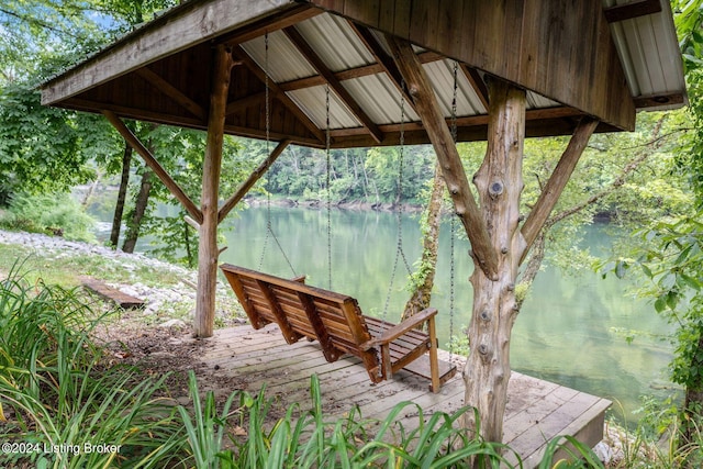 view of patio / terrace featuring a water view