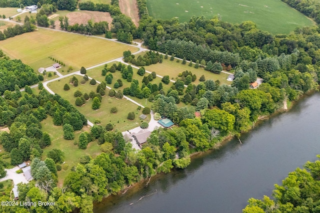 aerial view with a water view and a rural view