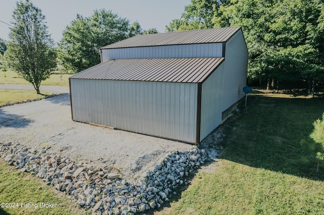 view of outbuilding with a lawn