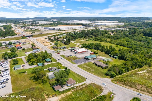 drone / aerial view featuring a mountain view