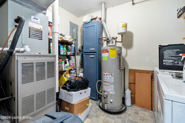 utilities with heating unit, washer / dryer, and water heater