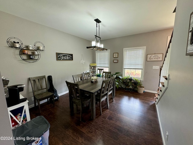 dining space featuring dark wood-type flooring