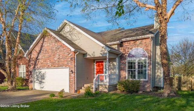 view of front of home with a garage and a front yard