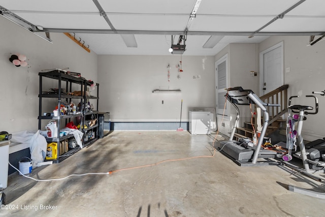 garage with a garage door opener