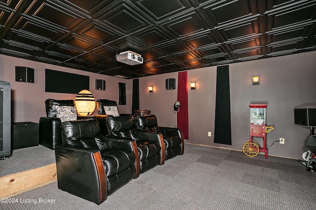 home theater room with carpet floors