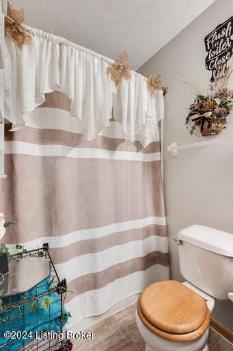 bathroom with a textured ceiling and toilet