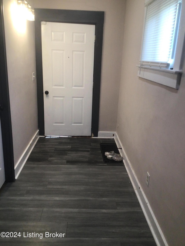 entryway with dark wood-type flooring