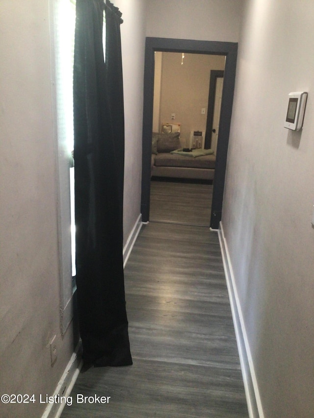 hallway featuring dark hardwood / wood-style flooring