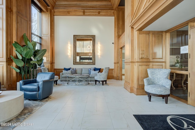 sitting room with marble finish floor