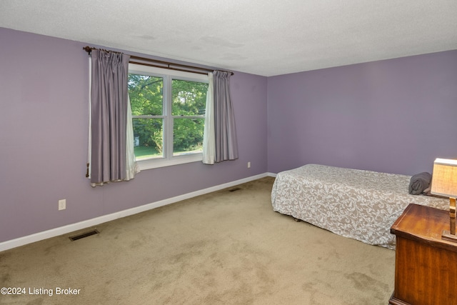 unfurnished bedroom with a textured ceiling and carpet flooring