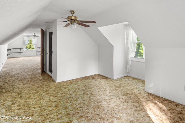 additional living space featuring lofted ceiling, carpet, and a wealth of natural light