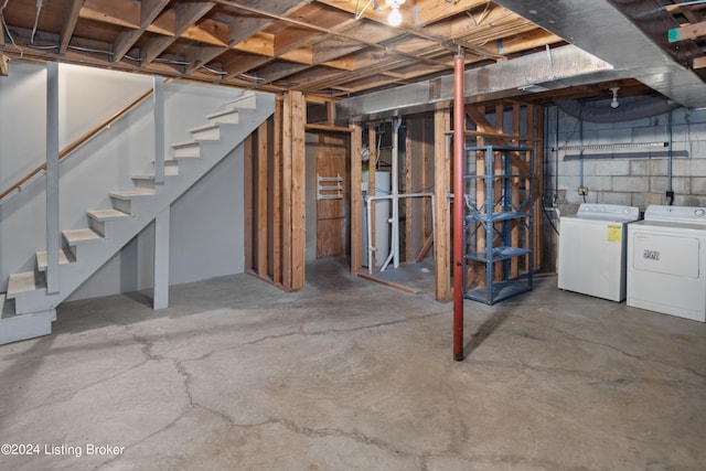 basement featuring separate washer and dryer