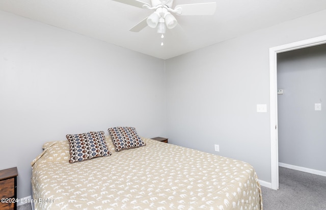 bedroom with ceiling fan and carpet