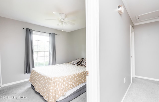 bedroom featuring ceiling fan and carpet flooring