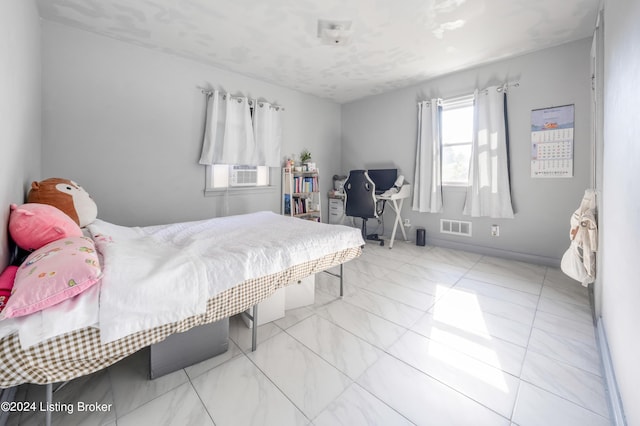 tiled bedroom featuring cooling unit