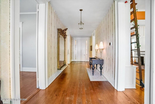 hall with hardwood / wood-style flooring