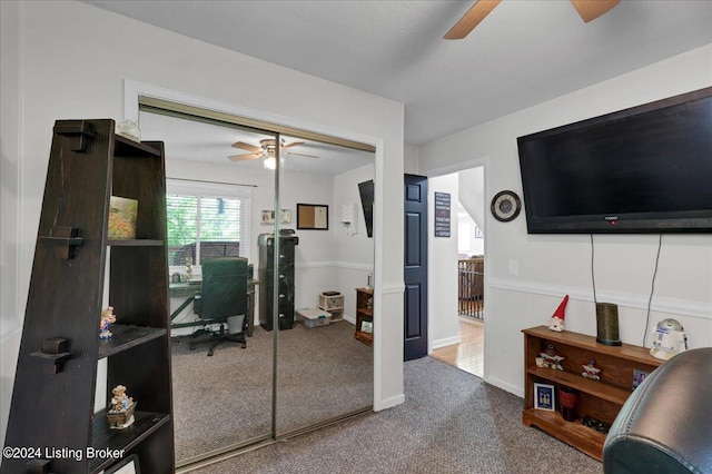 office featuring ceiling fan and carpet floors