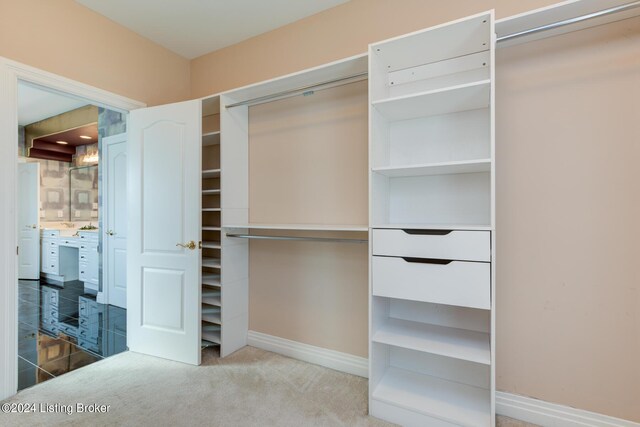 interior space featuring light colored carpet