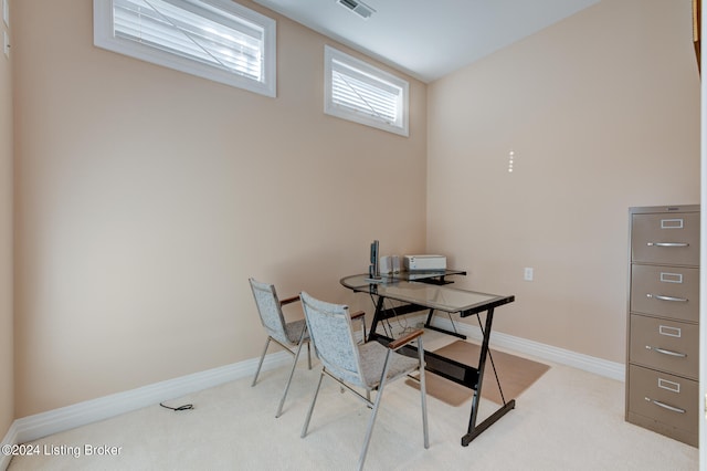 view of carpeted home office