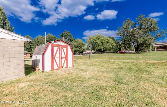 view of yard featuring a storage unit