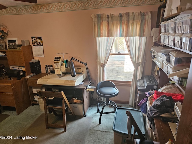 view of carpeted home office