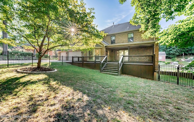 view of yard with stairway, a gate, and fence