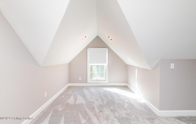 additional living space featuring light carpet and lofted ceiling