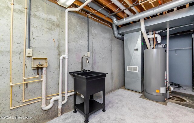 utilities featuring water heater and heating unit