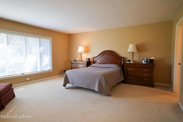 bedroom featuring multiple windows and light colored carpet