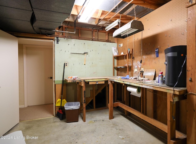 basement with a workshop area