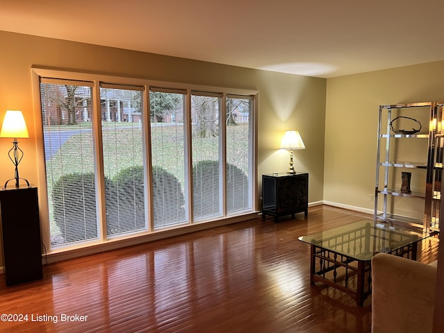 sitting room with dark wood-type flooring