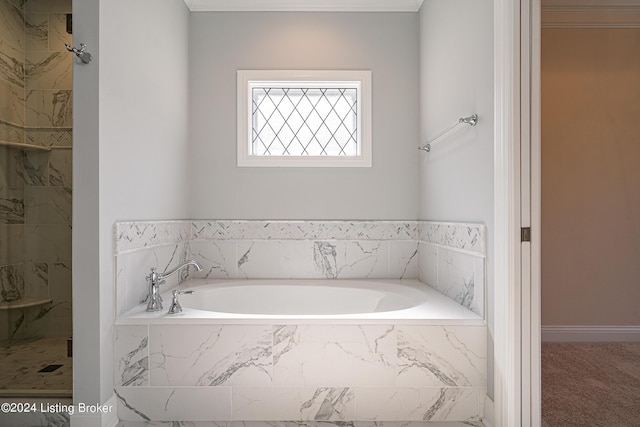 bathroom featuring a bath and walk in shower