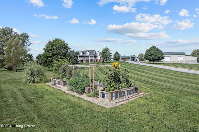 view of yard featuring a garage